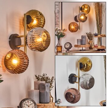 Ripoll Kogellampje, Wandlamp Goud, Zwart, 3-lichts