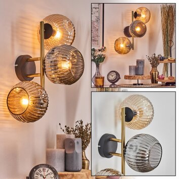 Ripoll Kogellampje, Wandlamp Goud, Zwart, 3-lichts