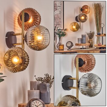 Ripoll Kogellampje, Wandlamp Goud, Zwart, 3-lichts
