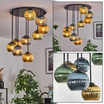 Koyoto Plafondlamp, Kogellampje 57 cm Blauw, Goud, Groen, 9-lichts