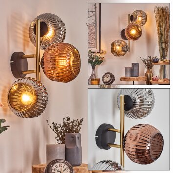 Ripoll Kogellampje, Wandlamp Goud, Zwart, 3-lichts