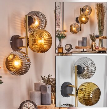 Ripoll Kogellampje, Wandlamp Goud, Zwart, 3-lichts
