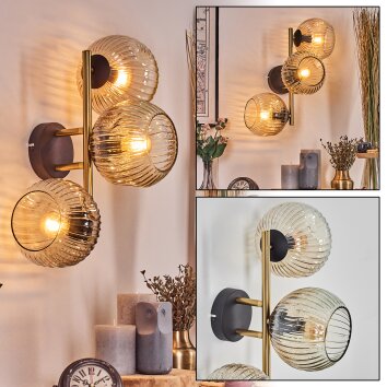 Ripoll Kogellampje, Wandlamp Goud, Zwart, 3-lichts