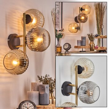 Ripoll Kogellampje, Wandlamp Goud, Zwart, 3-lichts