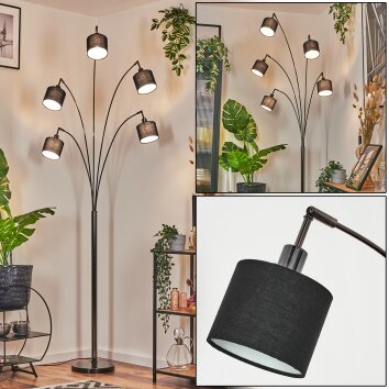 Bassagoda Staande lamp Chroom, Zwart, 5-lichts