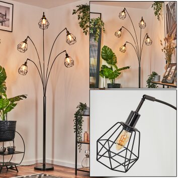 Yaak Staande lamp Chroom, Zwart, 5-lichts