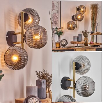 Ripoll Kogellampje, Wandlamp Goud, Zwart, 3-lichts
