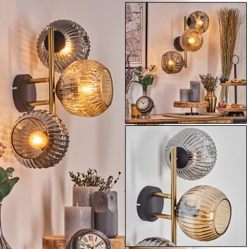 Ripoll Kogellampje, Wandlamp Goud, Zwart, 3-lichts