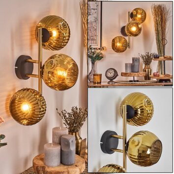 Ripoll Kogellampje, Wandlamp Goud, Zwart, 3-lichts