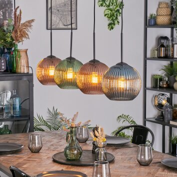 Koyoto Hanglamp, Kogellampje, Hanglamp Blauw, Groen, Koperkleurig, 4-lichts