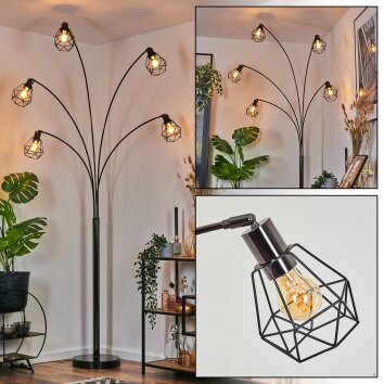 Yaak Staande lamp Chroom, Zwart, 5-lichts