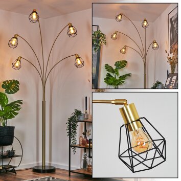 Yaak Staande lamp Messing, Zwart, 5-lichts