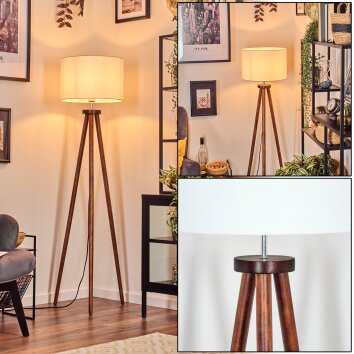 Soungou Staande lamp Chroom, Hout donker, 1-licht