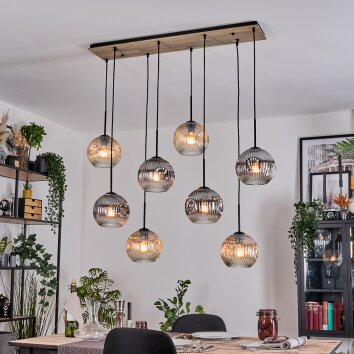 Koyoto Hanglamp, Kogellampje, Hanglamp Natuurlijke kleuren, Zwart, 8-lichts