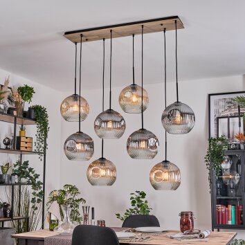 Koyoto Hanglamp, Kogellampje, Hanglamp Natuurlijke kleuren, Zwart, 8-lichts
