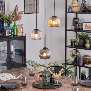 Ripoll Hanglamp, Kogellampje, Hanglamp Amber, Duidelijk, Rookkleurig, 3-lichts