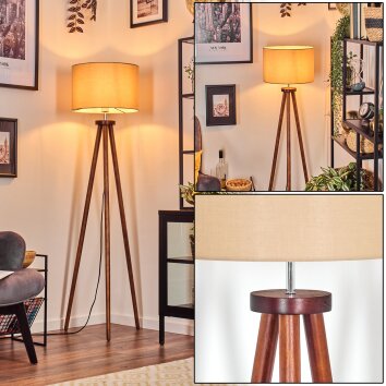Soungou Staande lamp Chroom, Hout donker, 1-licht