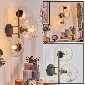 Koyoto Kogellampje, Wandlamp Goud, Zwart, 3-lichts