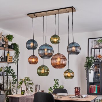 Koyoto Hanglamp, Kogellampje, Hanglamp Natuurlijke kleuren, Zwart, 8-lichts