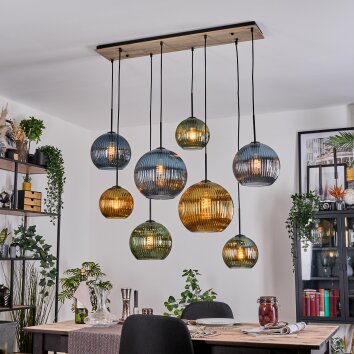 Koyoto Hanglamp, Kogellampje, Hanglamp Natuurlijke kleuren, Zwart, 8-lichts