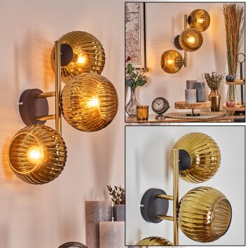 Koyoto Kogellampje, Wandlamp Goud, Zwart, 3-lichts