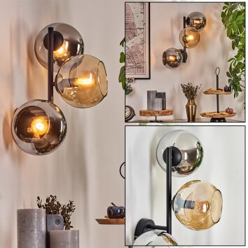 Koyoto Kogellampje, Wandlamp Amber, Chroom, Rookkleurig, 3-lichts