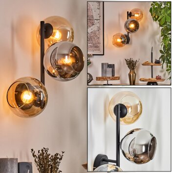 Koyoto Kogellampje, Wandlamp Amber, Chroom, Rookkleurig, 3-lichts