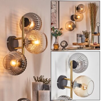 Koyoto Kogellampje, Wandlamp Goud, Zwart, 3-lichts