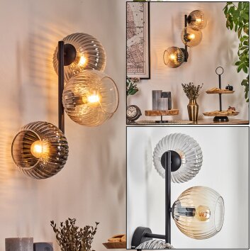 Koyoto Kogellampje, Wandlamp Amber, Duidelijk, Rookkleurig, 3-lichts