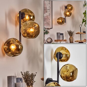 Ripoll Kogellampje, Wandlamp Goud, 3-lichts