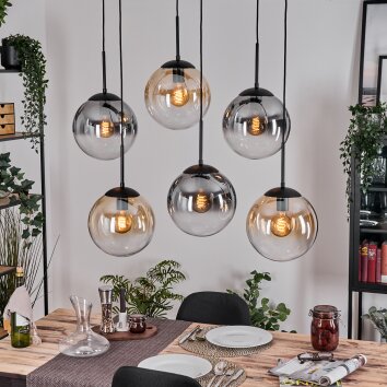 Gastor Hanglamp, Kogellampje, Hanglamp Amber, Duidelijk, Rookkleurig, 6-lichts