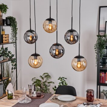 Gastor Hanglamp, Kogellampje, Hanglamp Amber, Rookkleurig, 6-lichts