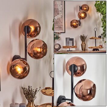 Koyoto Kogellampje, Wandlamp Koperkleurig, 3-lichts