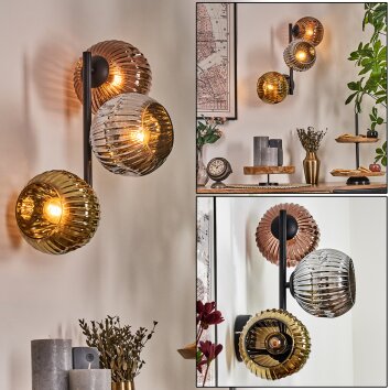 Ripoll Kogellampje, Wandlamp Chroom, Goud, Koperkleurig, Rookkleurig, 3-lichts