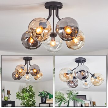 Ripoll Plafondlamp, Kogellampje Amber, Duidelijk, Rookkleurig, 5-lichts