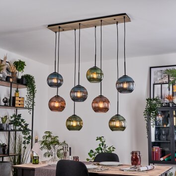 Koyoto Hanglamp, Kogellampje, Hanglamp Natuurlijke kleuren, Zwart, 8-lichts
