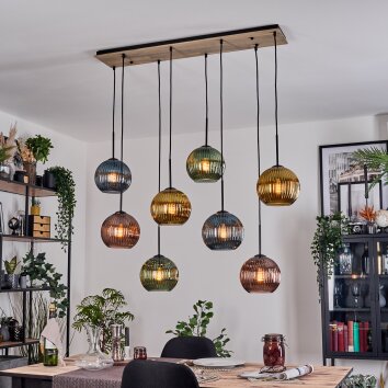 Koyoto Hanglamp, Kogellampje, Hanglamp Natuurlijke kleuren, Zwart, 8-lichts