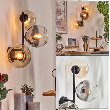 Koyoto Kogellampje, Wandlamp Amber, Duidelijk, Rookkleurig, 3-lichts