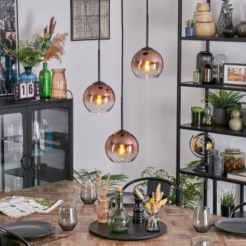 Koyoto Hanglamp, Kogellampje, Cluster hanglamp 30 cm Duidelijk, Koperkleurig, 3-lichts