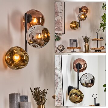 Ripoll Kogellampje, Wandlamp Chroom, Goud, Koperkleurig, Rookkleurig, 3-lichts