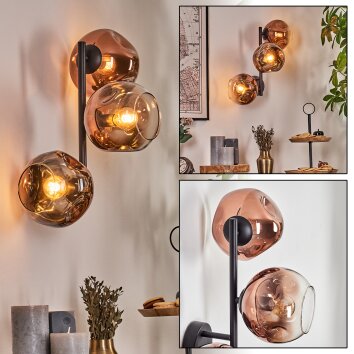 Ripoll Kogellampje, Wandlamp Duidelijk, Koperkleurig, 3-lichts