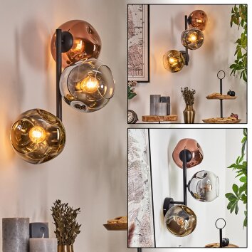 Ripoll Kogellampje, Wandlamp Chroom, Goud, Duidelijk, Koperkleurig, Rookkleurig, 3-lichts