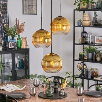 Koyoto Hanglamp, Kogellampje, Cluster hanglamp Goud, Duidelijk, 3-lichts