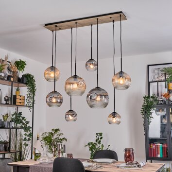 Ripoll Hanglamp, Kogellampje, Hanglamp Natuurlijke kleuren, Zwart, 8-lichts