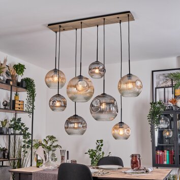 Ripoll Hanglamp, Kogellampje, Hanglamp Natuurlijke kleuren, Zwart, 8-lichts