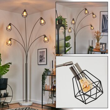 Yaak Staande lamp Nikkel mat, Zwart, Wit, 5-lichts