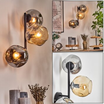Ripoll Kogellampje, Wandlamp Amber, Rookkleurig, 3-lichts