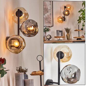 Ripoll Kogellampje, Wandlamp Amber, Rookkleurig, 3-lichts