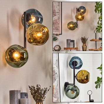 Ripoll Kogellampje, Wandlamp Blauw, Goud, Groen, 3-lichts