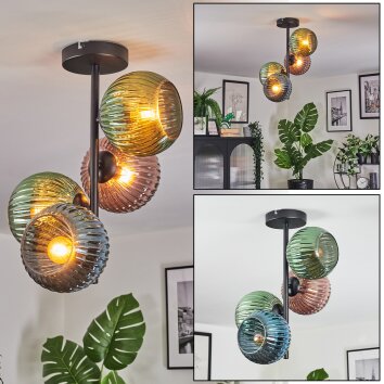 Koyoto Plafondlamp, Kogellampje Blauw, Groen, Koperkleurig, 4-lichts